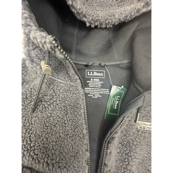 LL Bean Jacket Womens S Alloy Gray Mountain Pile Hooded Fleece Full Zip Coat NWT - Picture 2 of 6